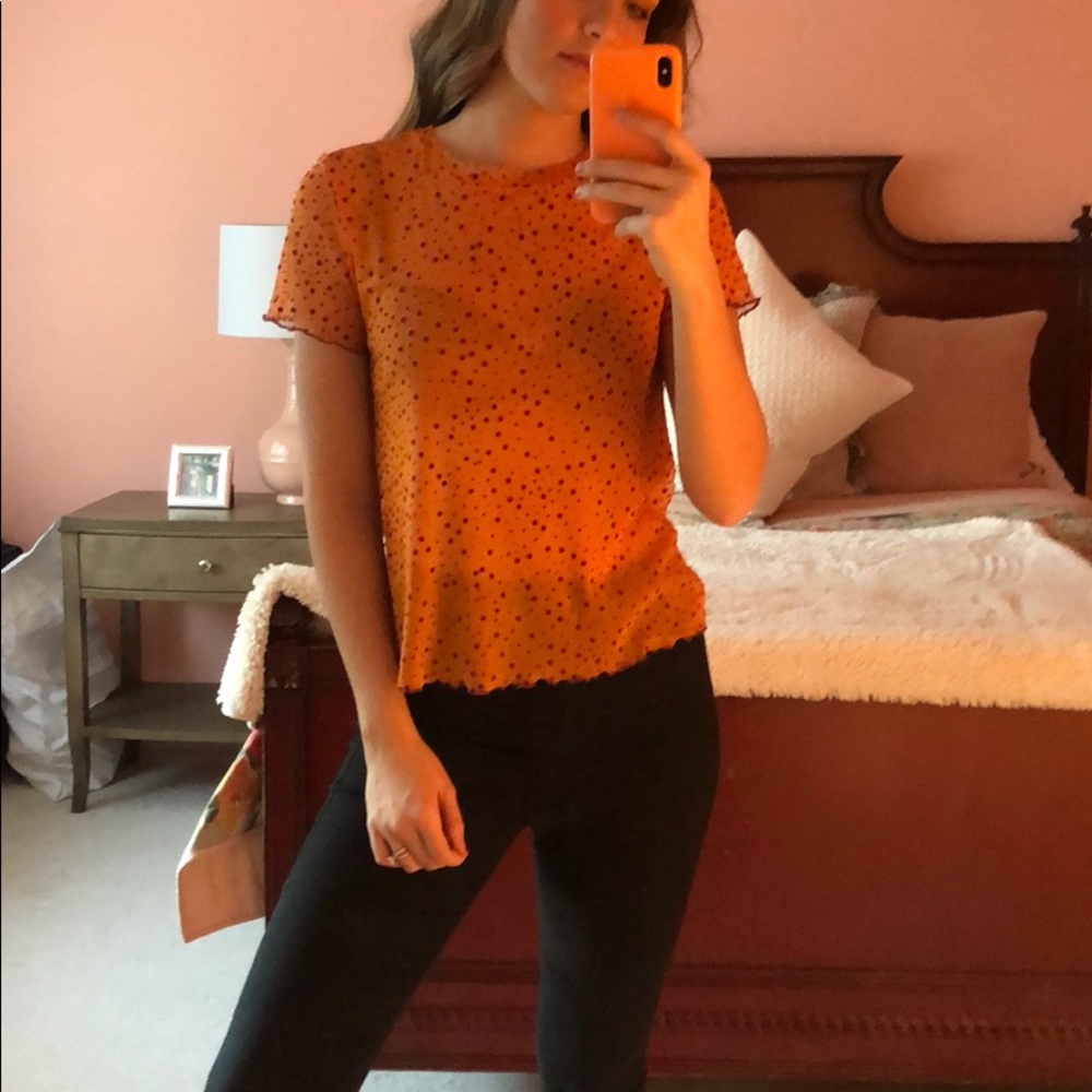 Zara Orange See Through Mesh Top